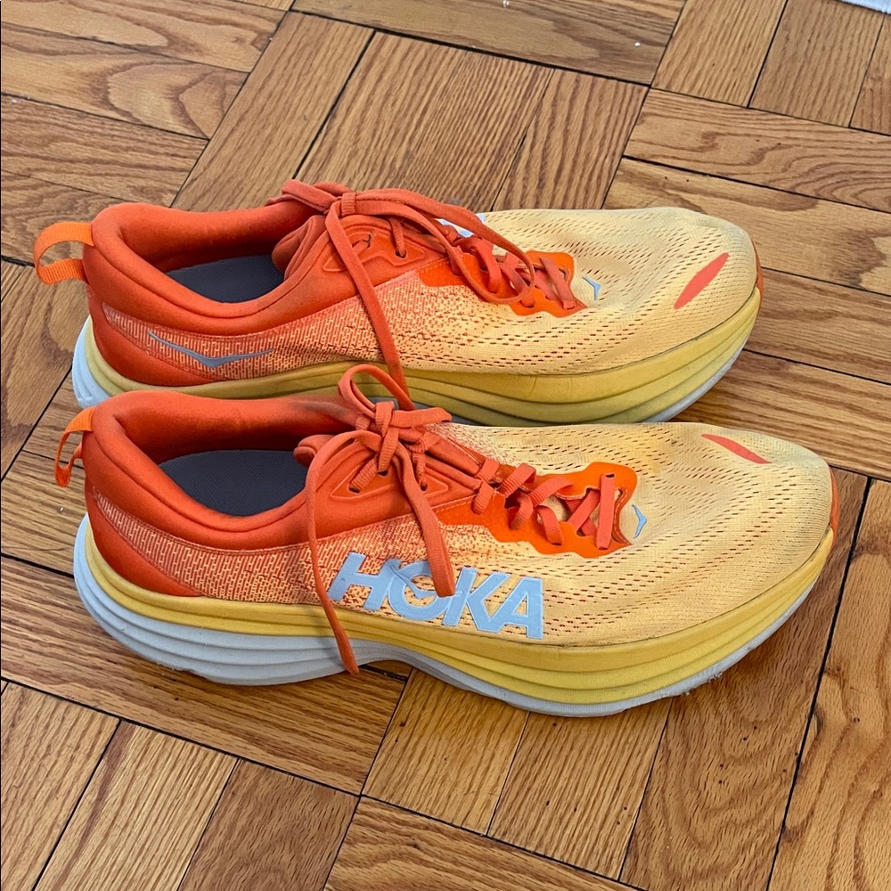 Hoka Men’s Bondi 8 Orange and Yellow Sneakers - Picture 2 of 12